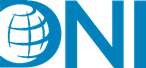 A blue and white logo with the word dni.