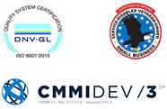 Quality System Certification logo. VA logo and seal. CMMI DEV/3 certification.