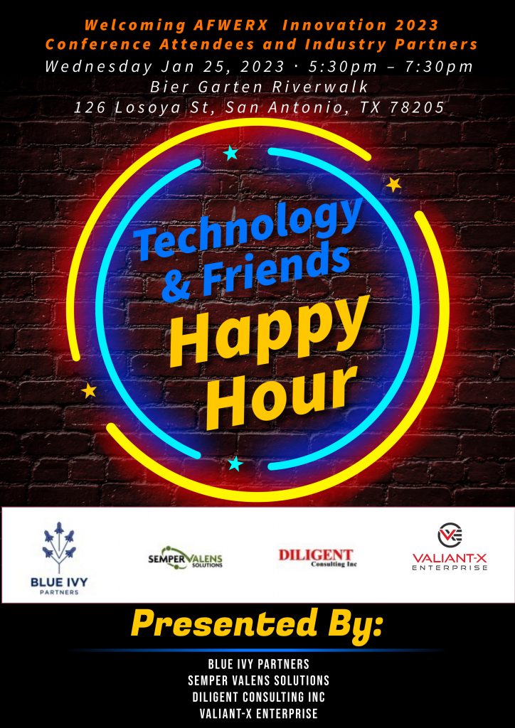 Technology & Friends Happy Hour. Jan 25, 2023 5:30-7:30 126 Losoya St. SA TX 78205